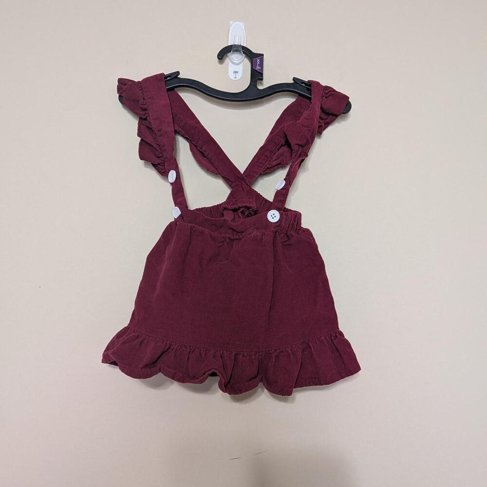 Baby 6-9 Months Burgundy Corduroy Dress With Ruffles And White Buttons